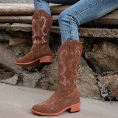 Embroidered Western Cowgirl Mid Calf Boots