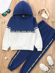 Boys 2pcs Letter Print Hoodie & Sweatpants Set Outdoor Spring And Autumn