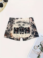 Plus Size Sexy Shorts Women's Plus Art Letter & Monster Print