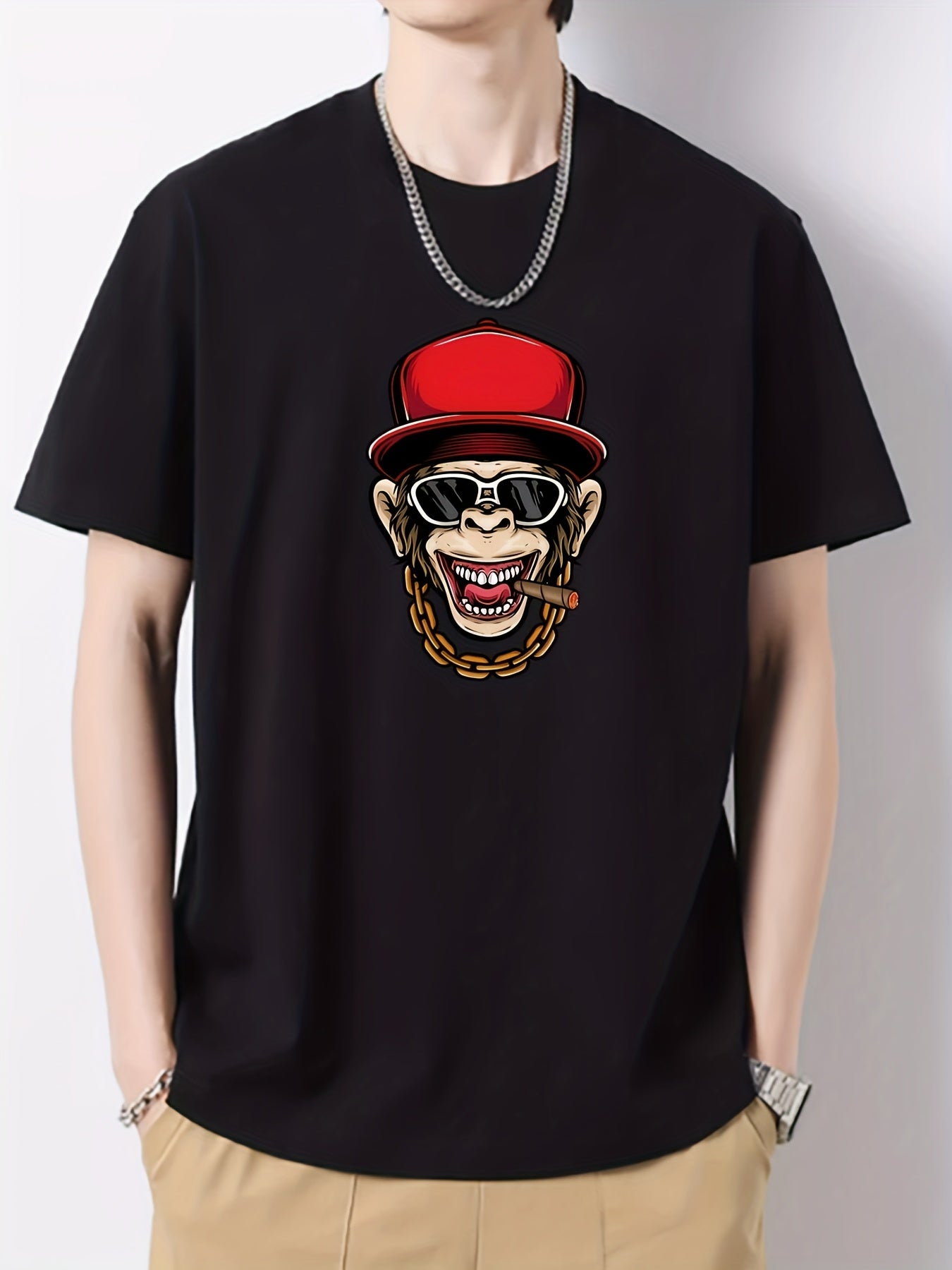 Men's Monkey Print Graphic Active T-shirt Crew Neck Casual Tee