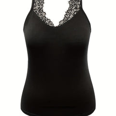 Contrast Eyelash Lace V Neck Home Wear Tank Top