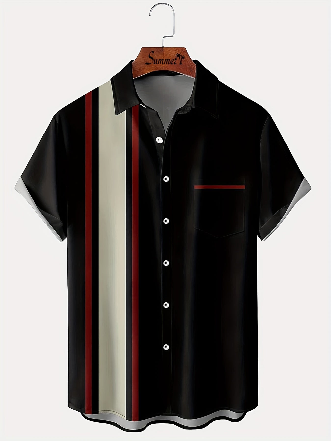Vintage Style Stripe Print Men's Casual Short Sleeve Shirt