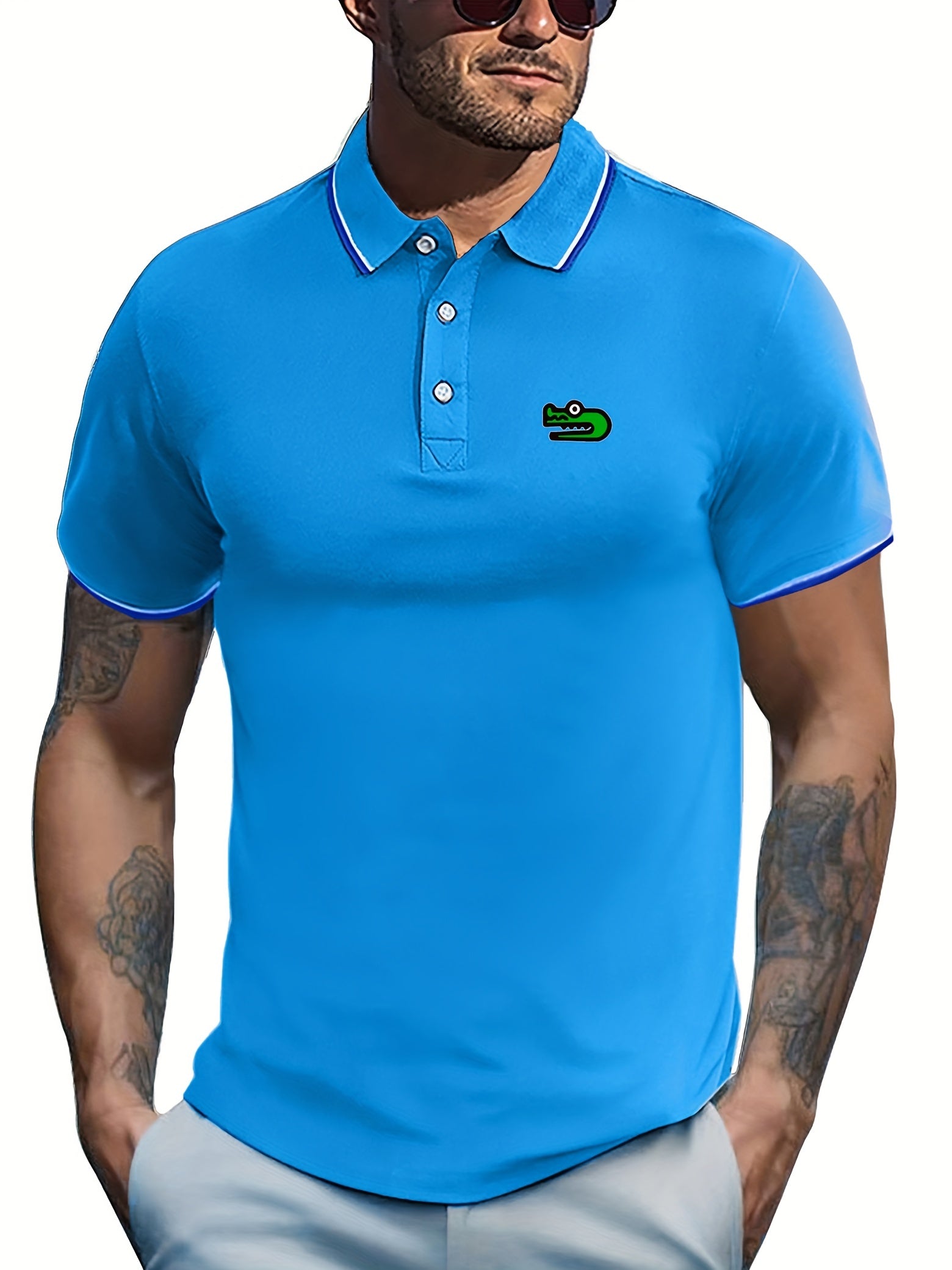 Cartoon Crocodile Print Men's Casual Polo Shirt