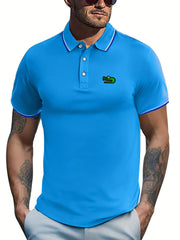 Cartoon Crocodile Print Men's Casual Polo Shirt