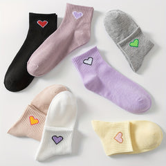 7 Pairs Heart Print Socks Comfy & Breathable Short Socks Women's Stockings