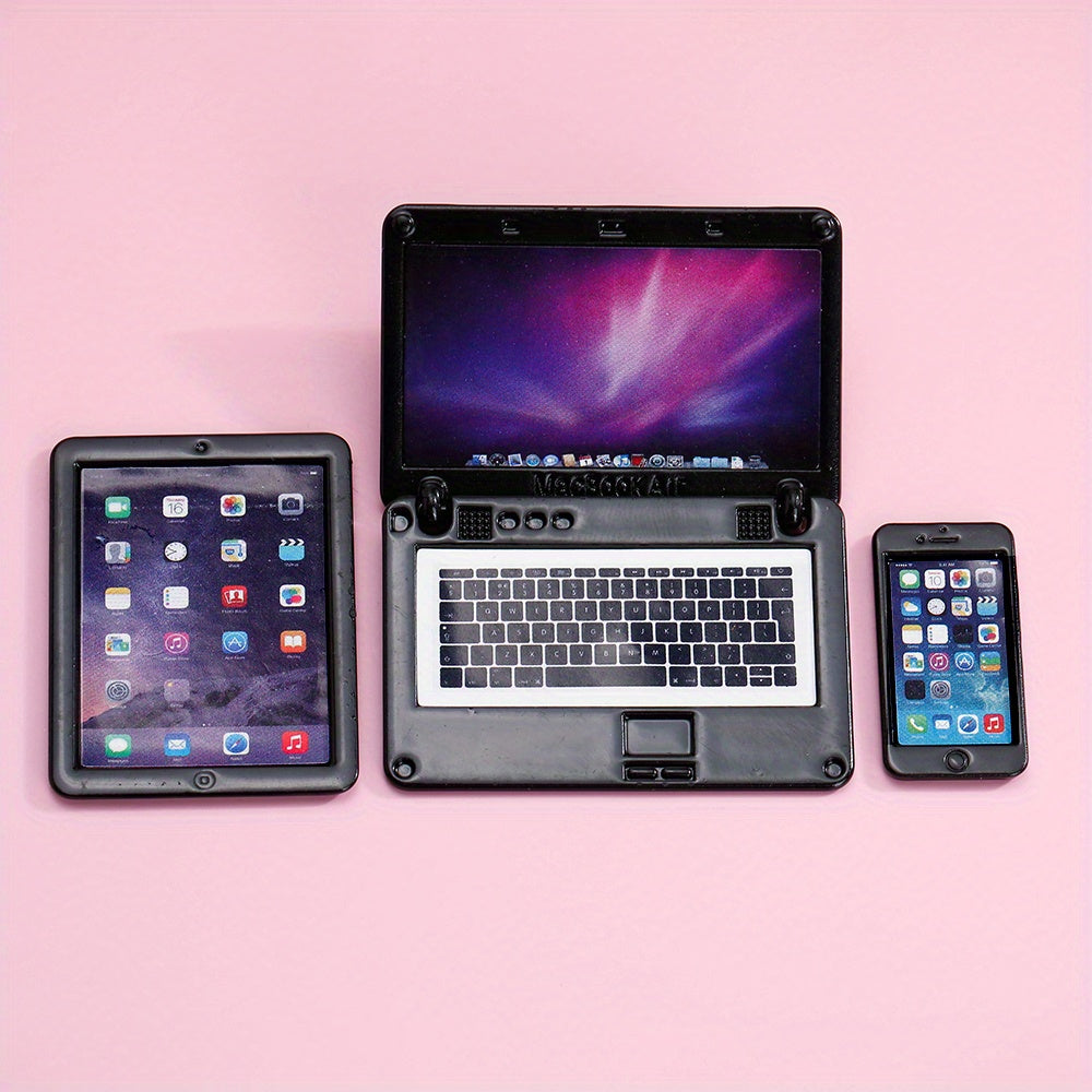 3pcs Alloy Dollhouse Laptop Tablet Mobile Phone Pendants Toy Accessories