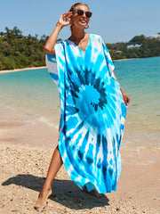 Boho Dress Women's Plus Floral Tie Dye Print V Neck Side Split Kaftan