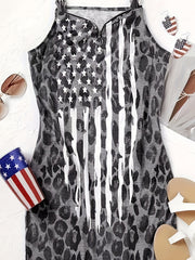 Casual Dress Women's Plus Flag Print V Neck Metal Decor Cami Dress