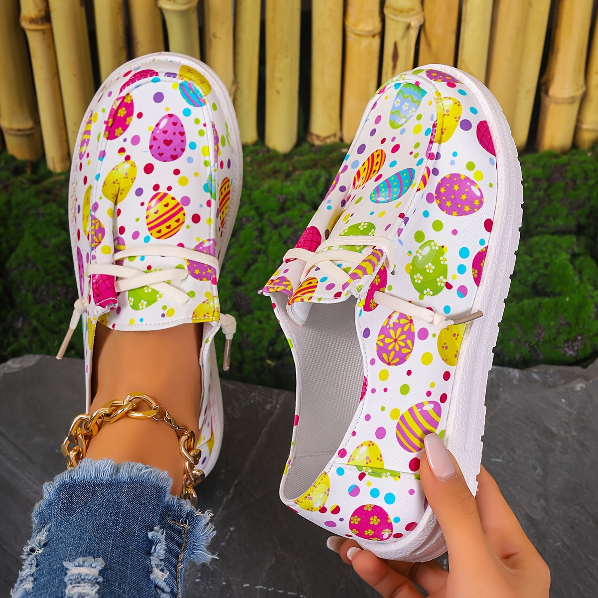 Women's Easter Eggs Print Canvas Slip-on Shoes Casual Sneakers