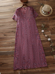 Short Sleeve Nipped Waist Maxi Dress