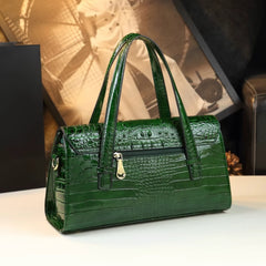 Women's Crocodile Embossed Boston Bag with Shoulder Strap