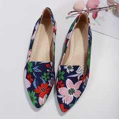 Floral Print Flat Shoes Pointed Toe Slip On Comfy Flats