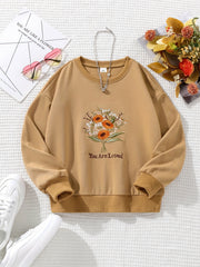 Girls Flower Embroidered Crew Neck Sweatshirt for Spring Fall