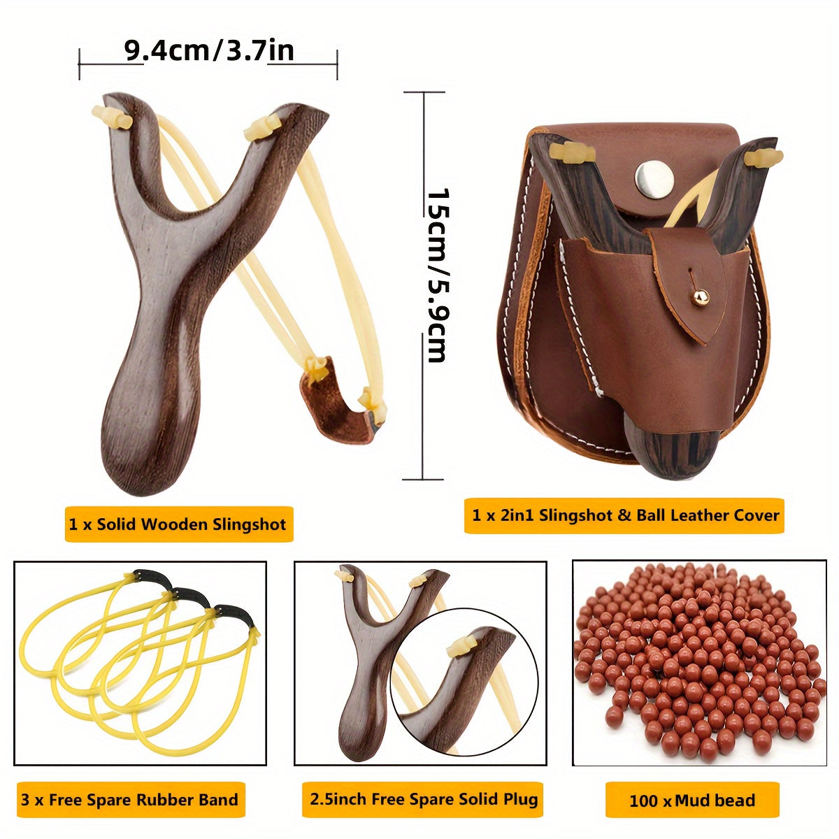 Wooden Slingshot Toy w/ 3 Replacement Bands 2 Blocks 100 Mud Pellets