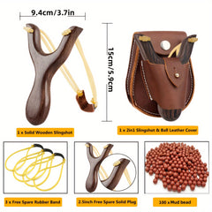 Wooden Slingshot Toy w/ 3 Replacement Bands 2 Blocks 100 Mud Pellets