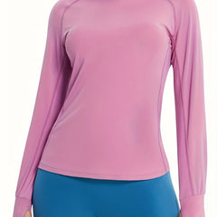 Women's Long Sleeve Loose Fit Workout Top with Hoodies Pockets