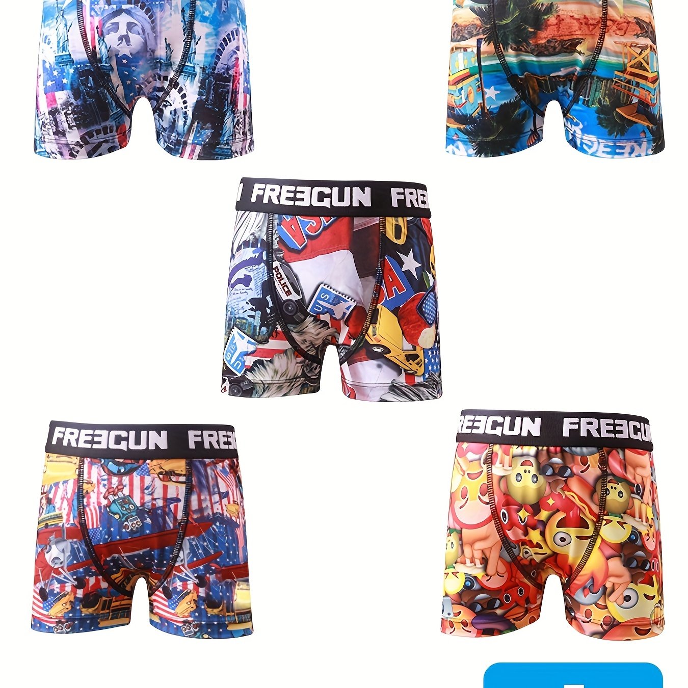 5pcs Boys Cartoon Tape Boxer Briefs Soft Underwear