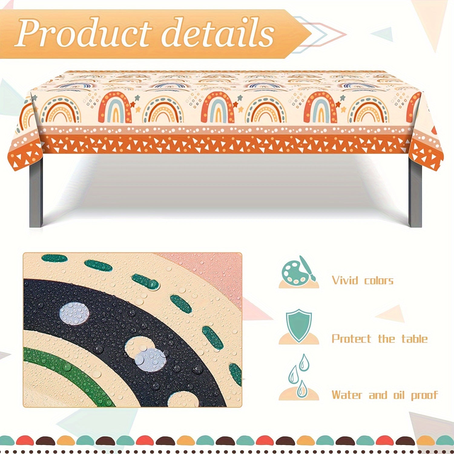 2pcs Rainbow Tablecloth Bohemian Cloud Rectangle Plastic Table Cover