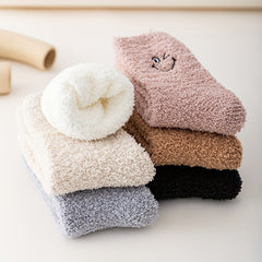 6 Pairs Embroidery Socks Warm Fuzzy Stockings Women's Hosiery