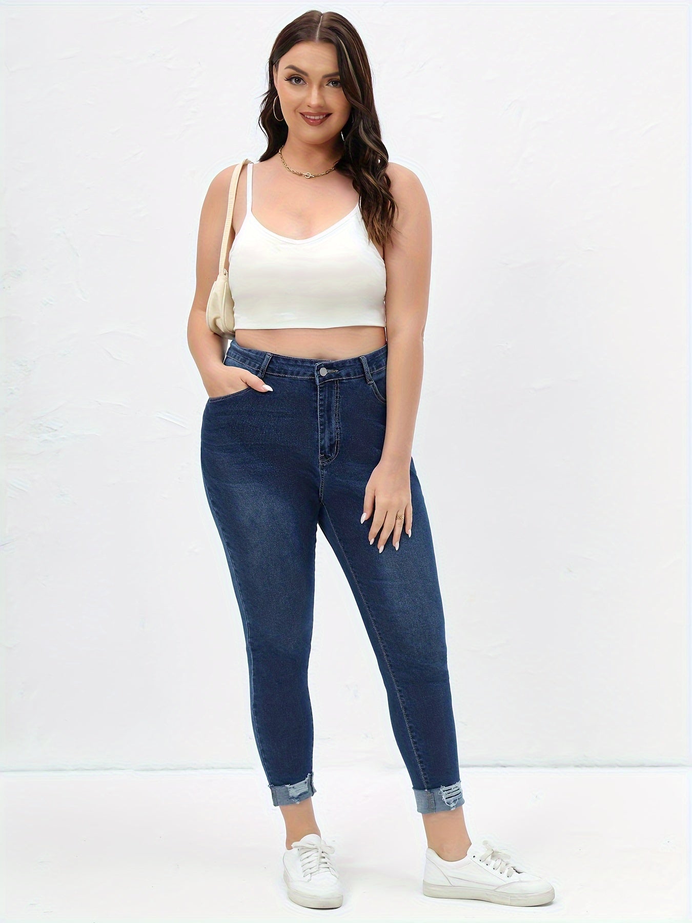 Solid Ripped High Rise Skinny Jeans