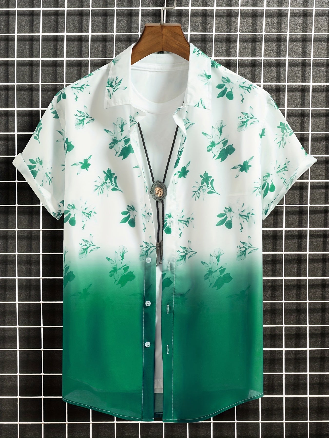 Floral Print Men's Short Sleeve Shirt for Summer Vacation