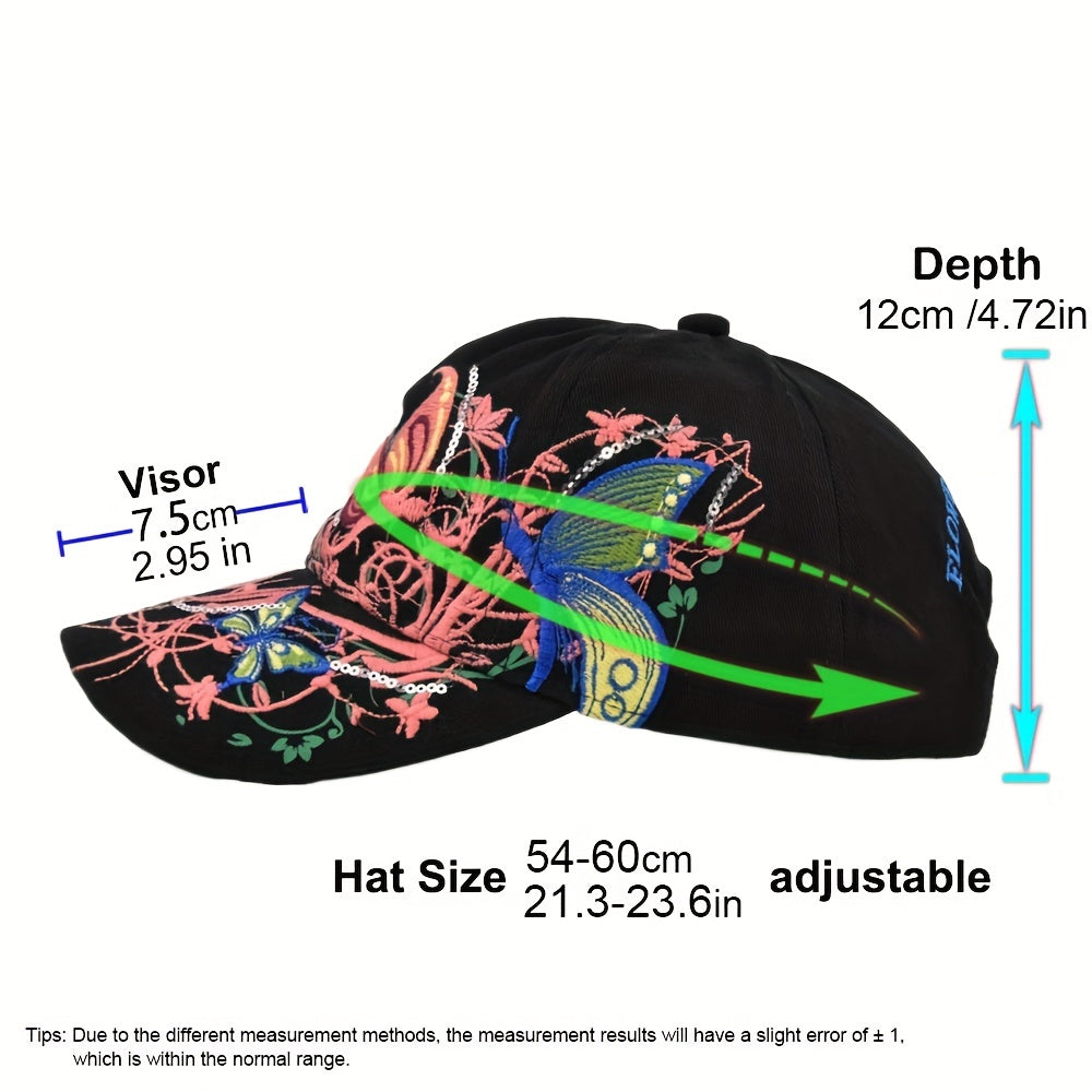 Sequin Embroidered Baseball Cap Butterfly Peaked Cap Lip Print Hat Sun Hat