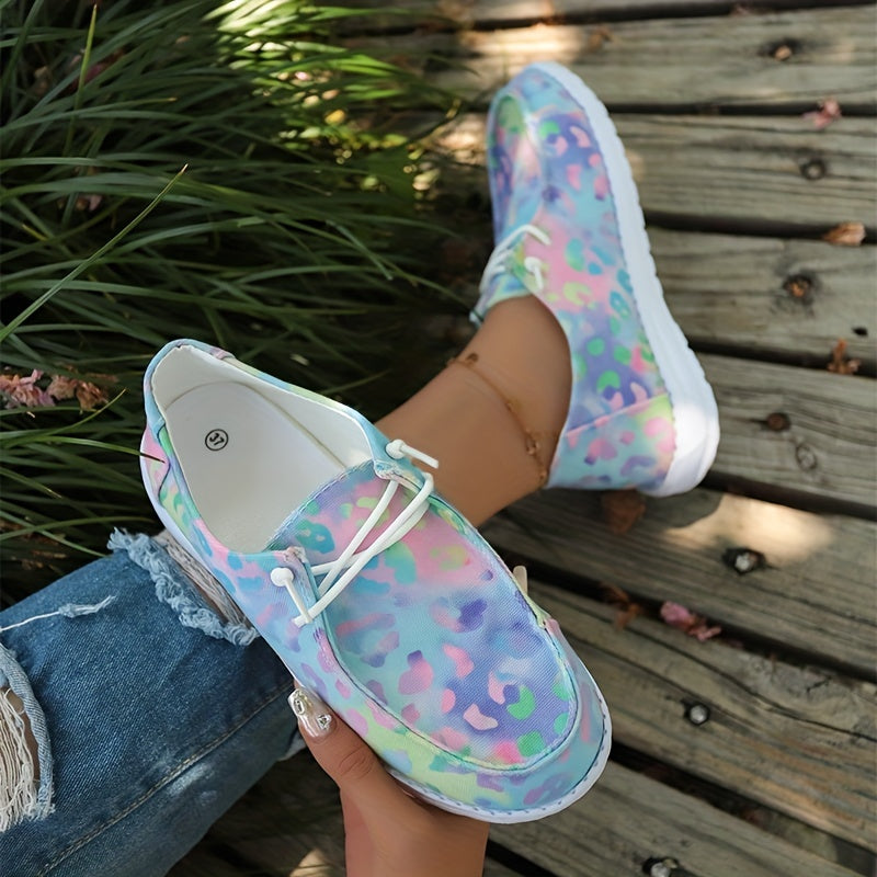 Leopard Print Boat Shoes Lace Slip On Flat Outdoor Casual Sneakers