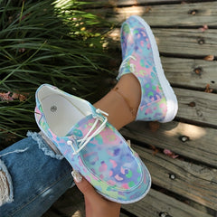 Leopard Print Boat Shoes Lace Slip On Flat Outdoor Casual Sneakers