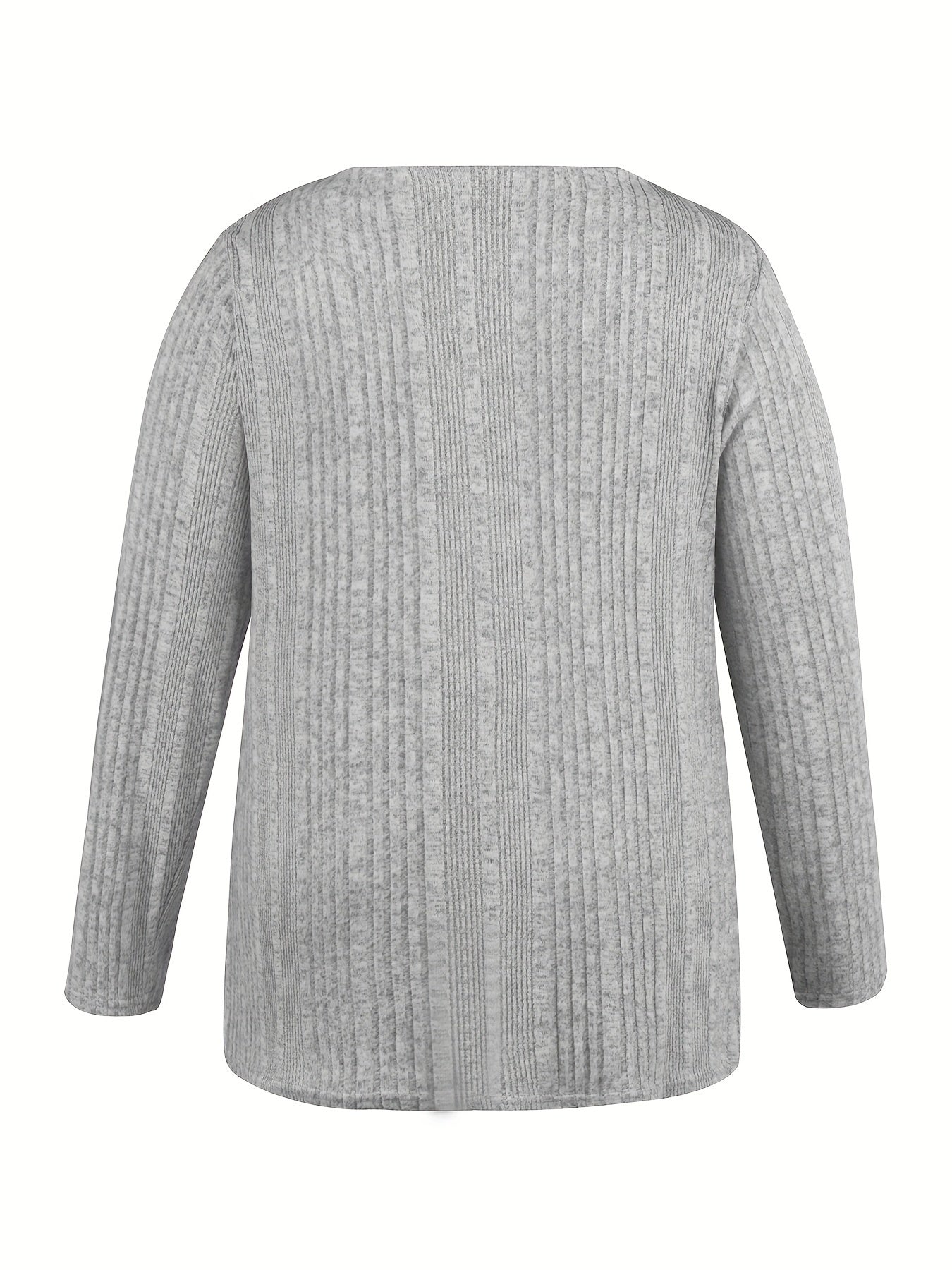 Solid Ribbed Knit Long Sleeve Half Zipper Pullover Jumper
