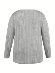 Solid Ribbed Knit Long Sleeve Half Zipper Pullover Jumper