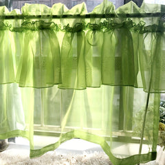 Green Double Layer Tulle Short Roman Curtain for Kitchen Bay Window