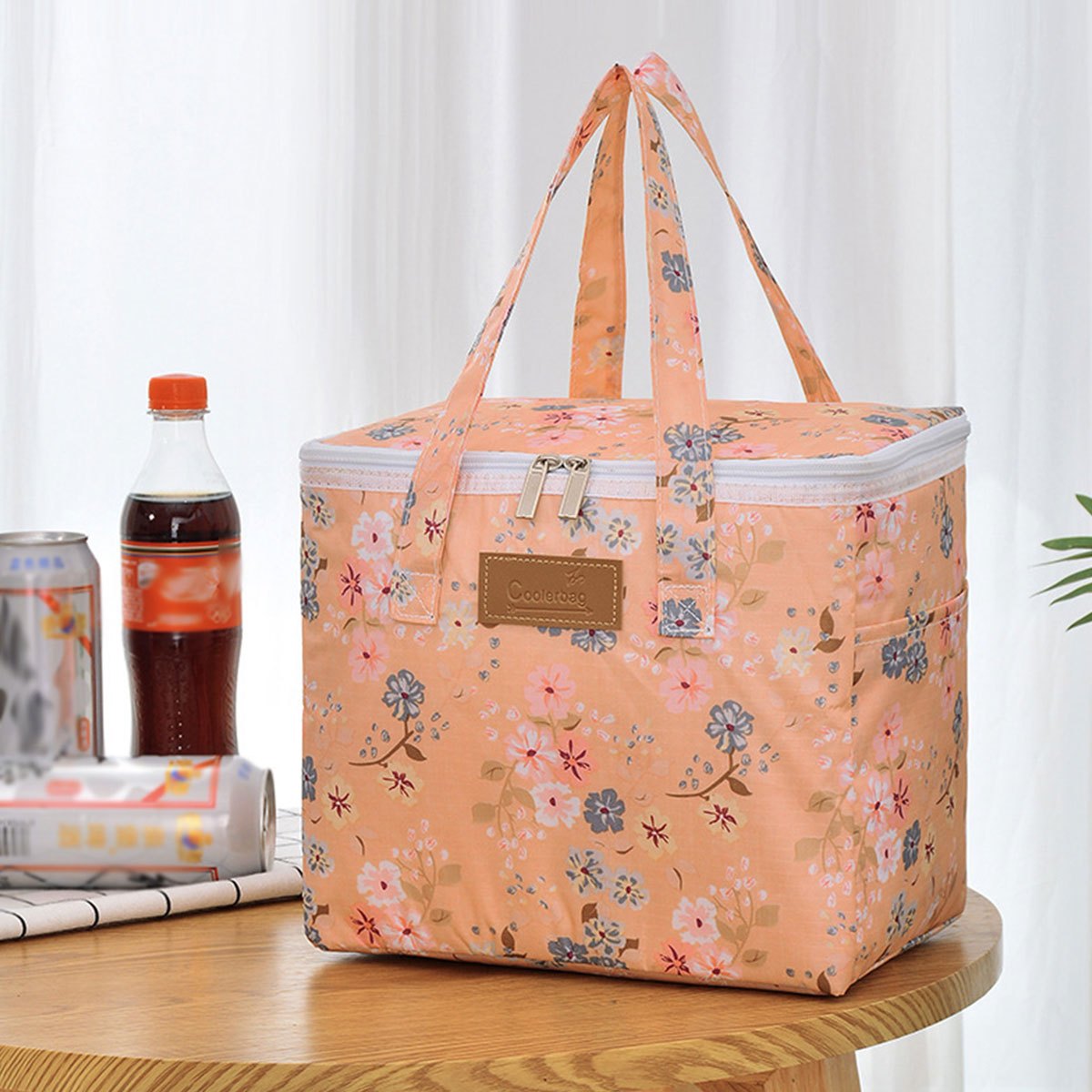 Leakproof Insulated Lunch Bag, Pink Floral, Aluminum Foil Lining, Handle