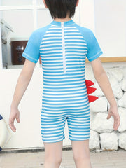Boys Dino Stripe Swimsuit & Cap for Beach Summer Vacay