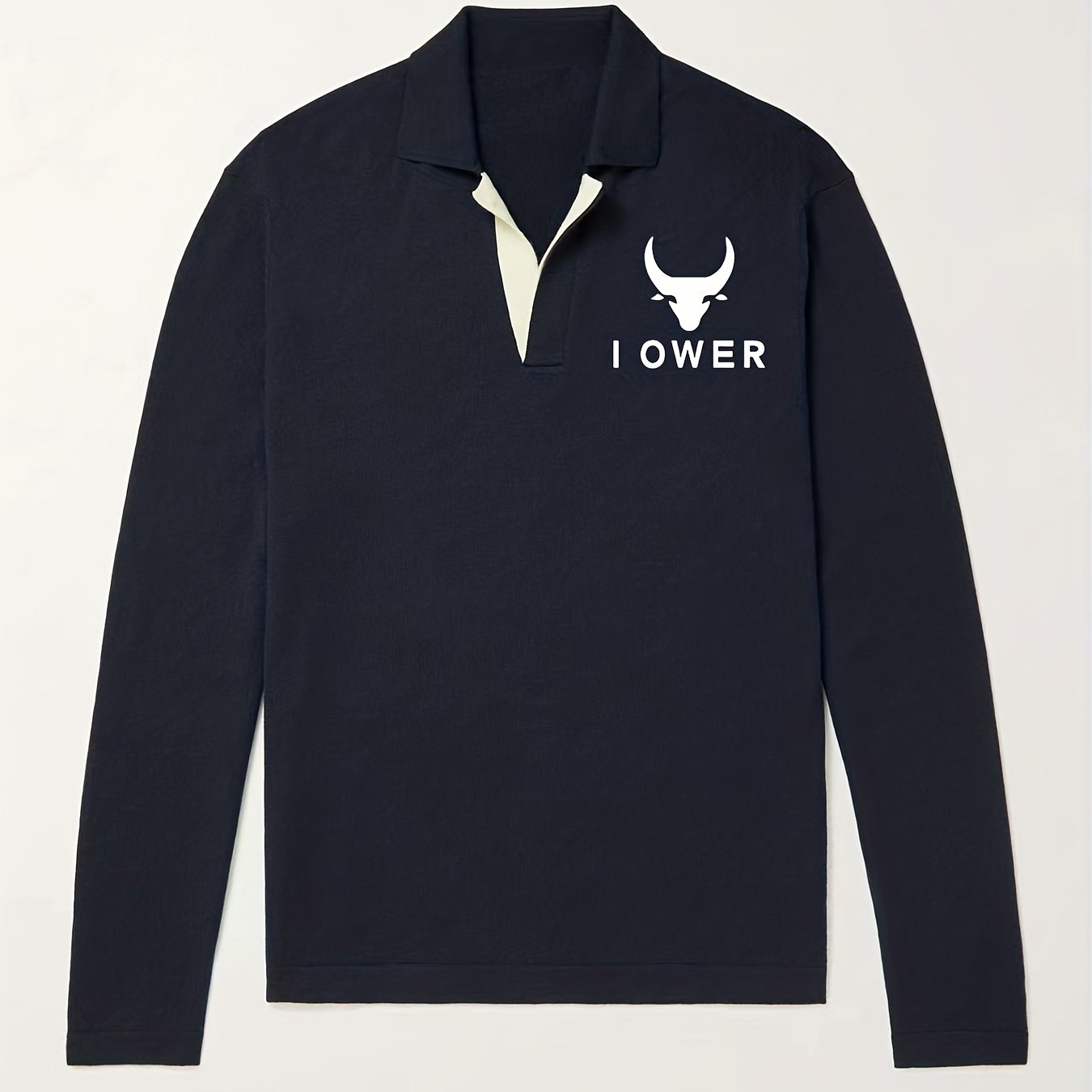 Bull Pattern Knit Polo Shirt Men's Casual Lapel Stretch V Neck Pullover Sweater