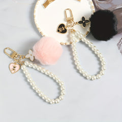 Wool Ball Pearl Bear Tag Bag Plush Keychain