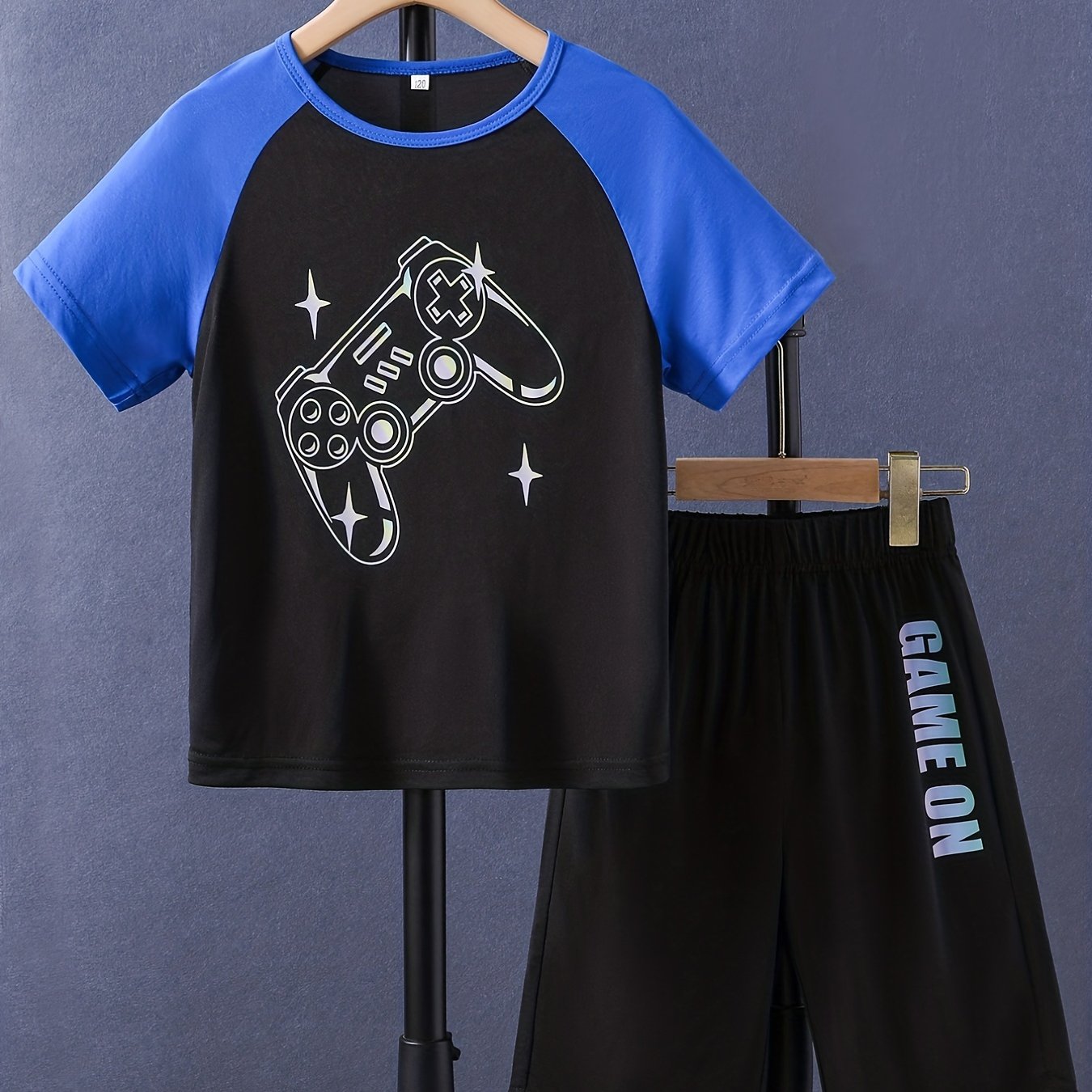 Boys Game On Gamepad Graphic Casual Outfit Round Neck T shirt & Shorts