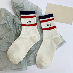 Striped Print Mid Tube Socks for Women