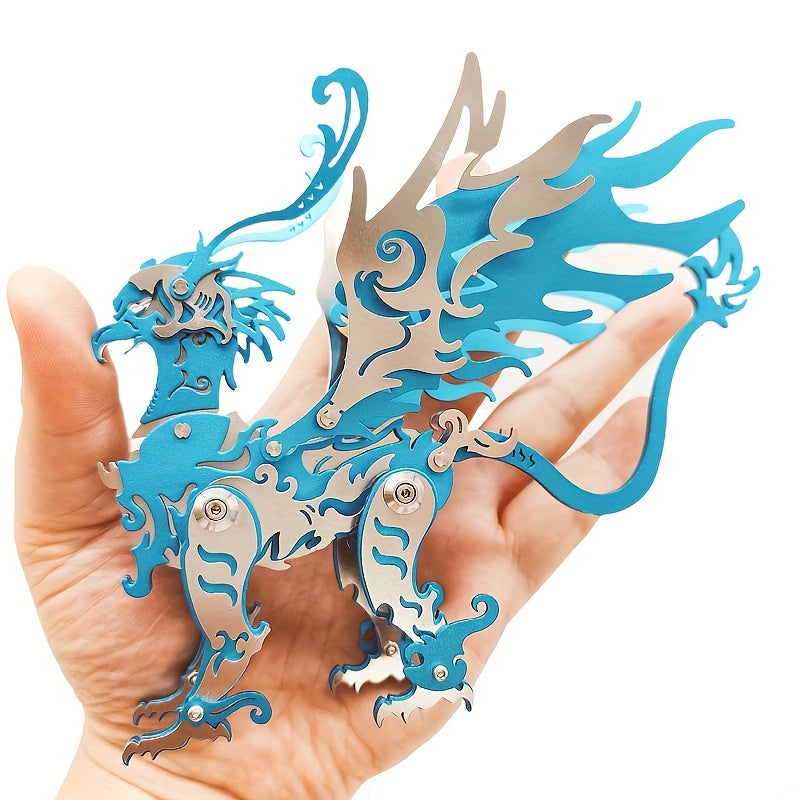 MOKR 3D Metal Dragon Puzzle Educational DIY Jigsaw Model in Silver Green Gold