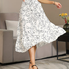 Floral Print Pleated Skirt Elastic Waist Skirt Spring & Summer