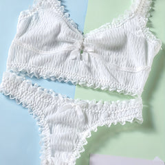 Textured Lace Trim Bra & Panties Lingerie Set