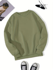 Women's Solid Crew Neck Sweatshirt for Fall & Winter