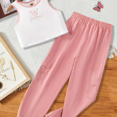 Girls Casual Butterfly Print Vest & Pants Set for Summer Party