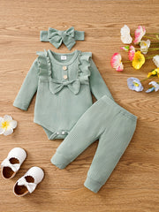 3pcs Baby Girls Bowknot Onesie & Pants & Headband Set