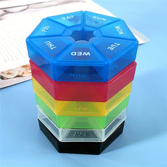 7 Compartment Rainbow Pill Box Weekly Storage Portable Round Container