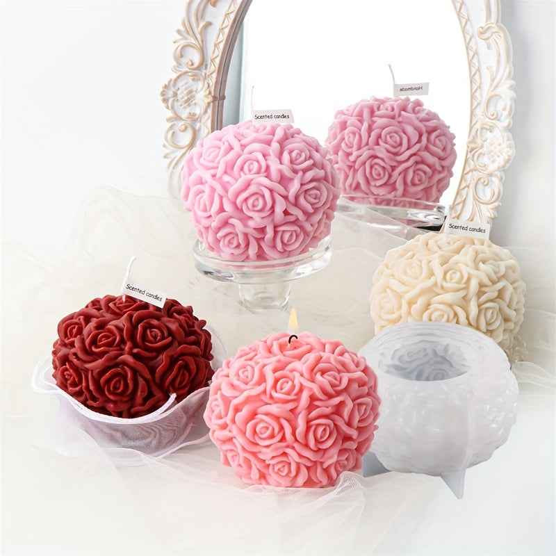 Rose Flower Ball Candle Silicone Mold for DIY Aromatherapy Resin Soap Ice