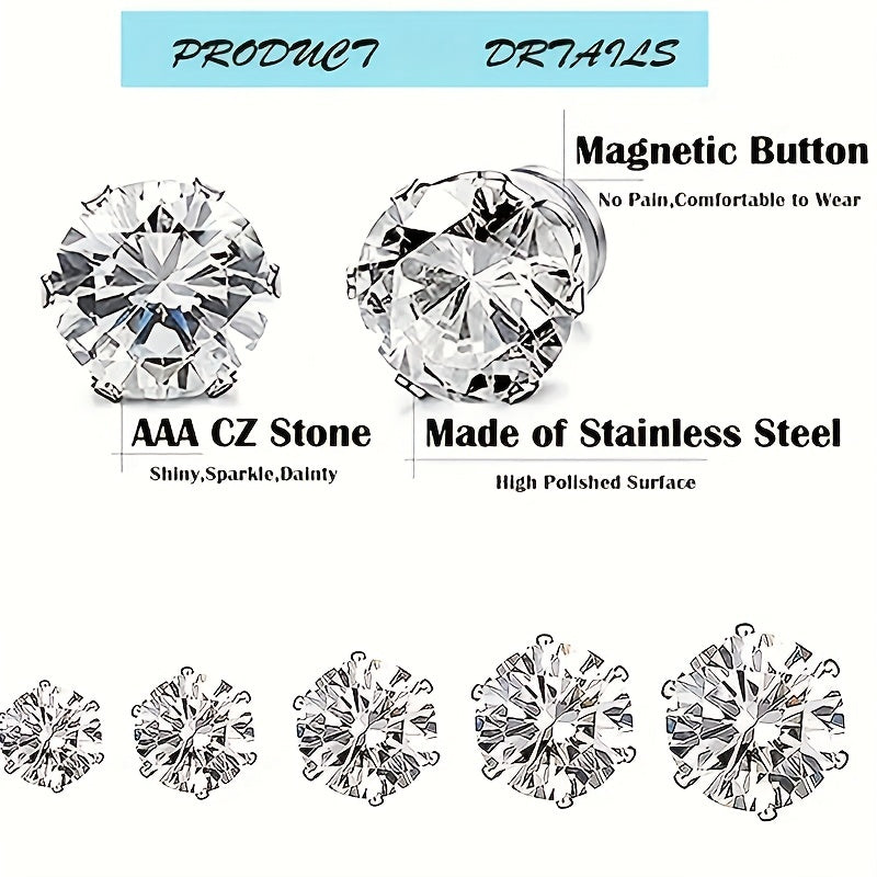 5pairs Round Cubic Magnetic Earrings Girls Silvery Casual Ear Jewelry