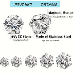 5pairs Round Cubic Magnetic Earrings Girls Silvery Casual Ear Jewelry