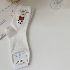 3 Pairs Cartoon Bear Print Socks All-match Sports Socks Women's Stockings