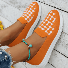 Women's Houndstooth Mesh Slip On Low Round Toe Non slip Soft Shoes