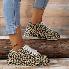 Leopard Print Sneakers Lace Up Sport Shoes Low Top Comfortable